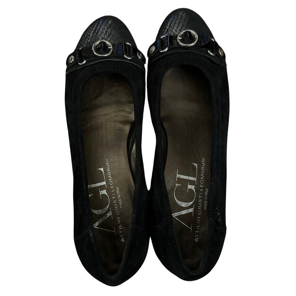 Women 39.5 AGL Attilio Giusti Leombruni Italy Black Ballet Wedge Shoes Flats - Picture 4 of 10